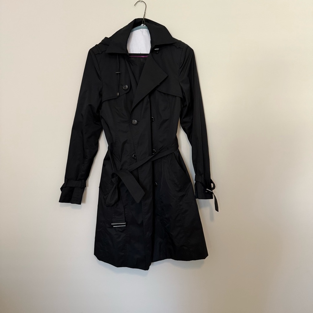 Classic Cole Haan Women’s Black Trench / Rain Coat w/ Removable Hood Size S